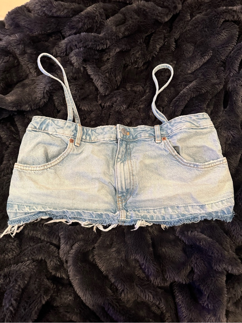 Zara Light Blue Denim crop top with Thin Straps